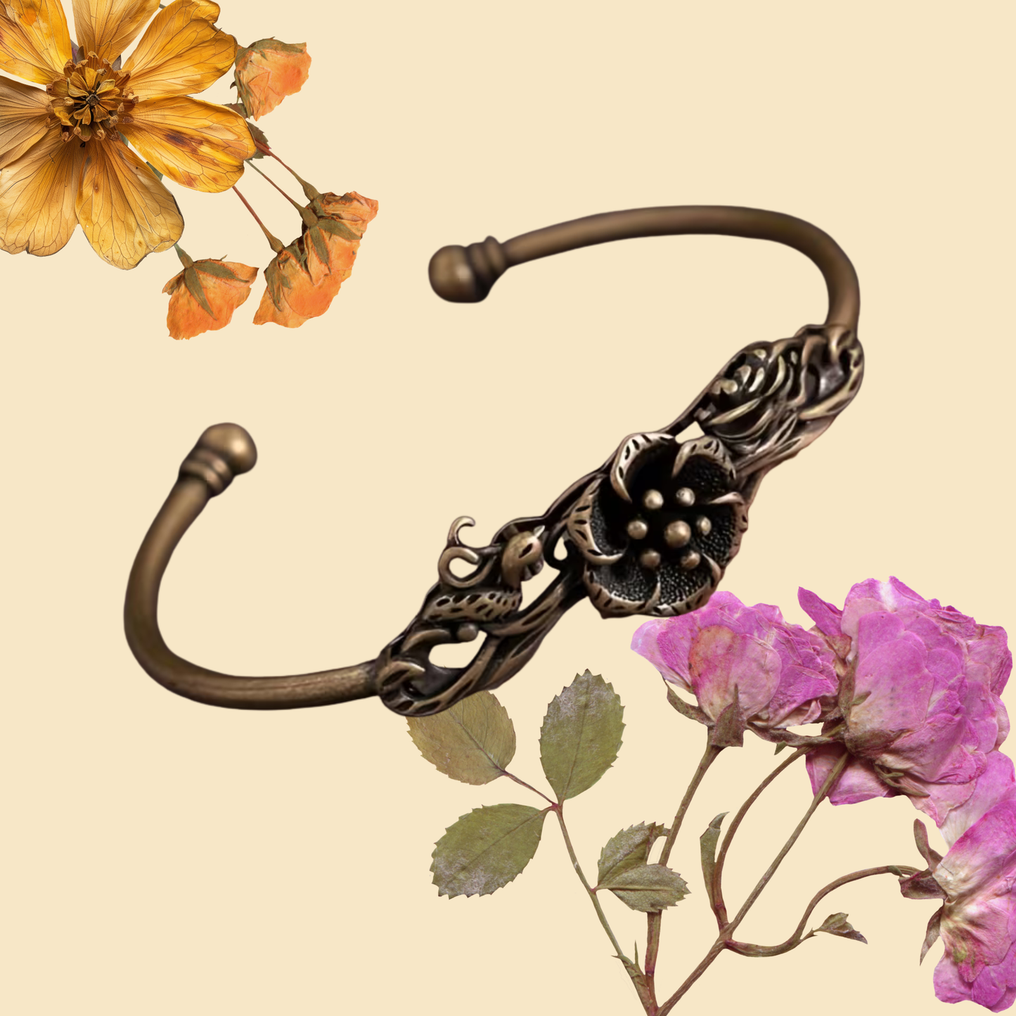 Flowery Boho Copper Bangle – Soft Earth Beauty