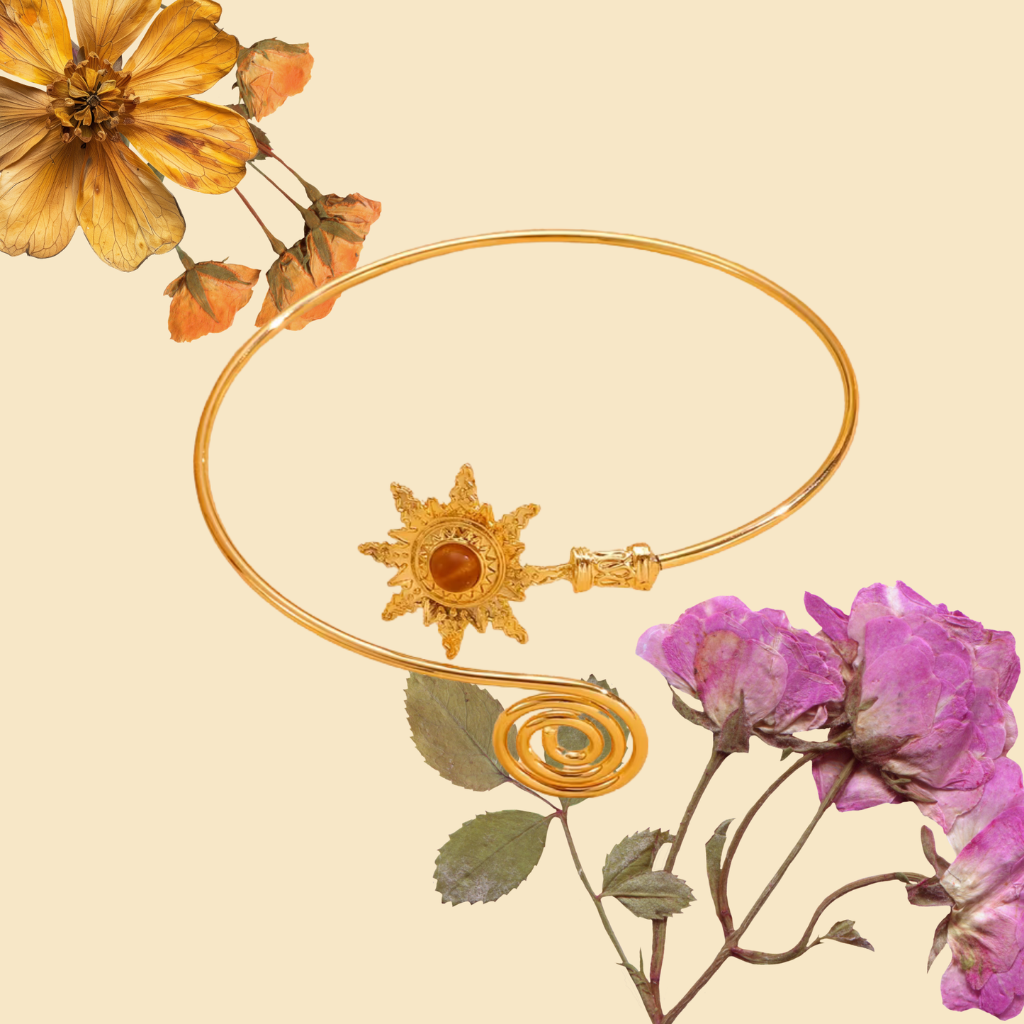 Exquisite Sunflower Bohemian Bangle – Golden Soul Glow