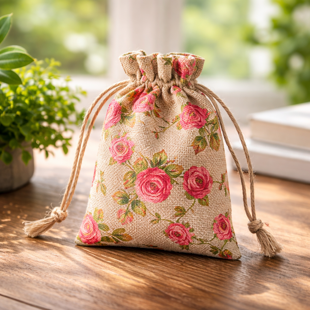 Mini Rose Burlap Bath Salt Bag – Rustic Bloom Soak