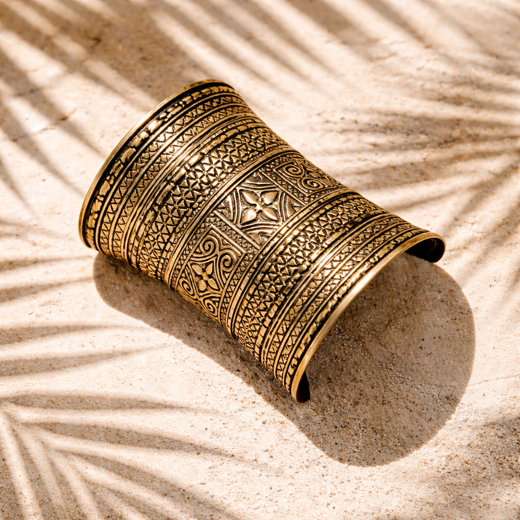 Floral Wide Metal Boho Bangle – Bold Bloom Beauty