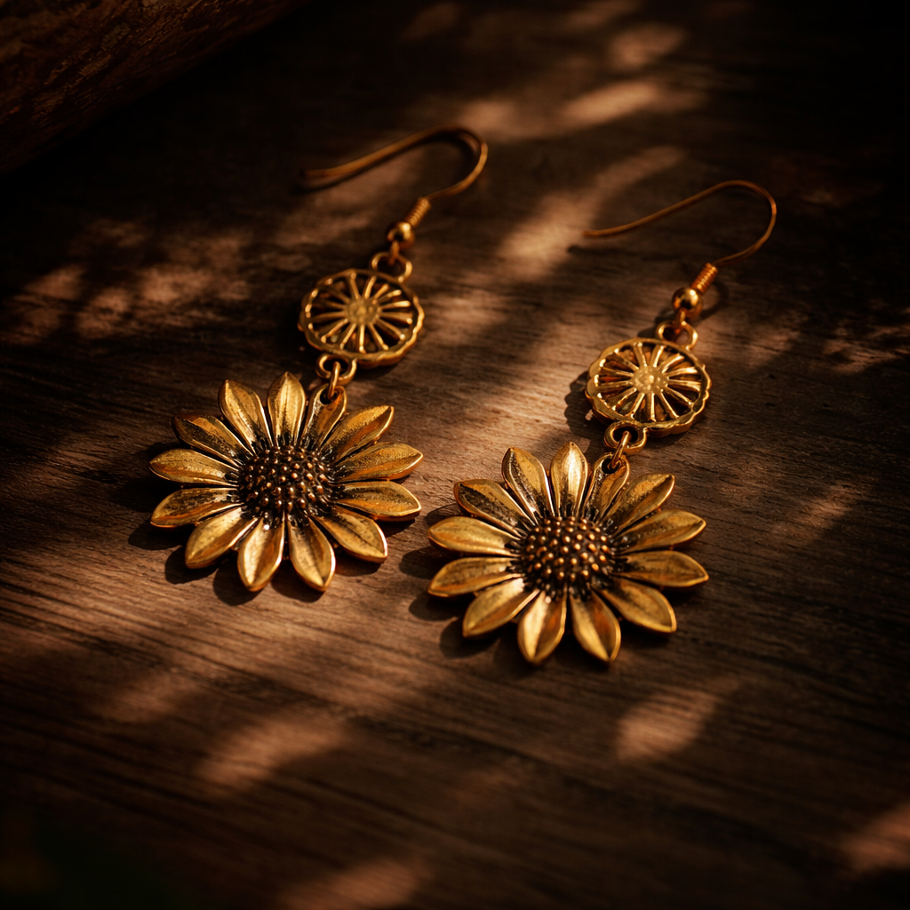 Boho Sunflower Pendant Earrings – Golden Wild Bloom