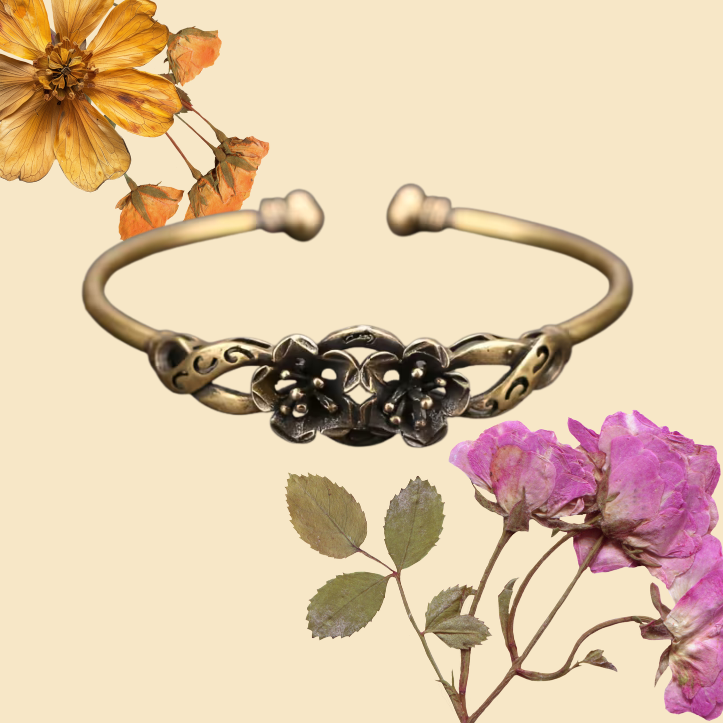 Flowery Boho Copper Bangle – Soft Earth Beauty