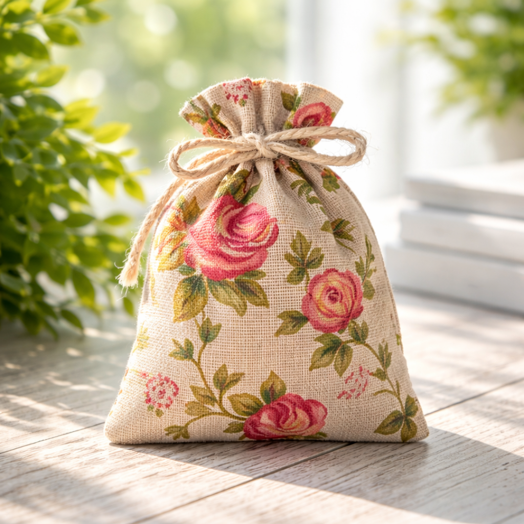Mini Rose Burlap Bath Salt Bag – Rustic Bloom Soak