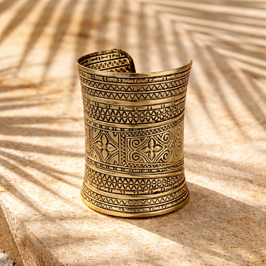 Floral Wide Metal Boho Bangle – Bold Bloom Beauty