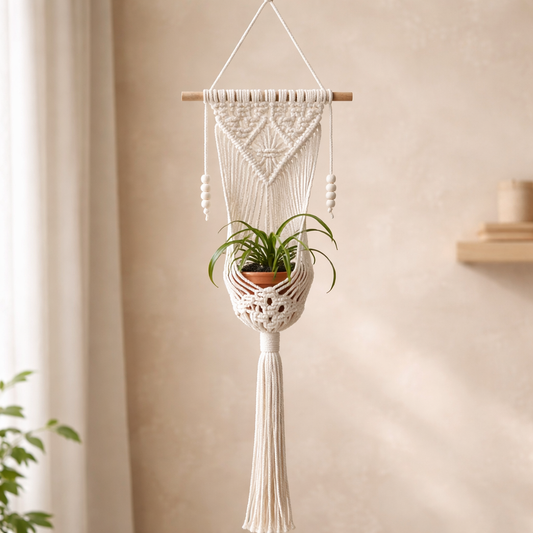 Handcrafted Boho Macramé Plant Hanger – Natural Elegance