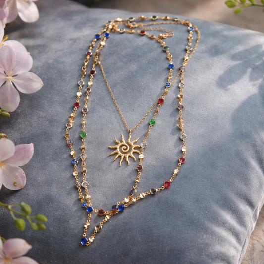 3-Layer Retro Sun Pendant Necklace – Golden Glow