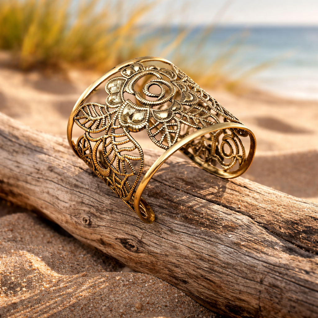 Vintage Hollow Flower Bangle – Timeless Romance