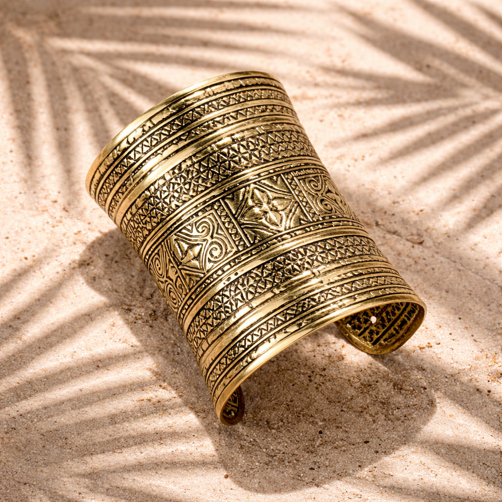 Floral Wide Metal Boho Bangle – Bold Bloom Beauty