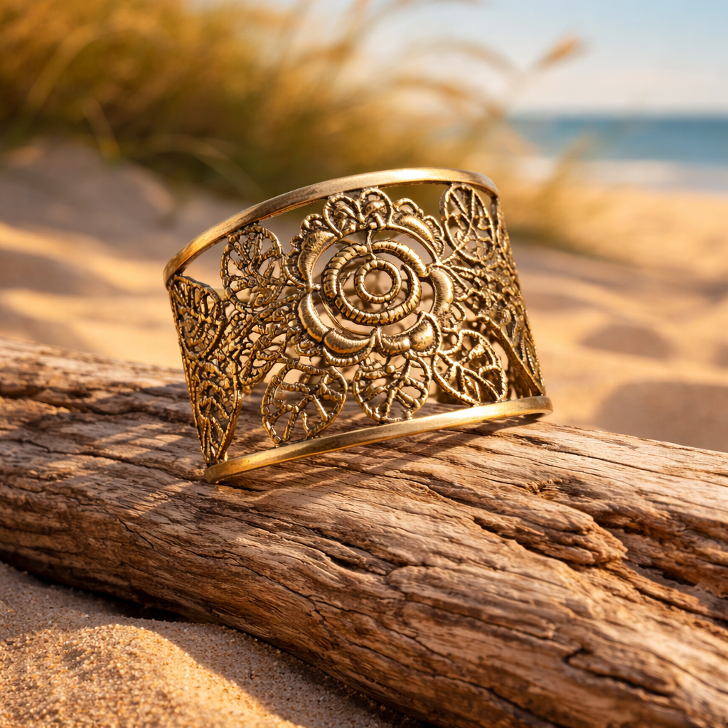 Vintage Hollow Flower Bangle – Timeless Romance