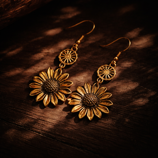 Boho Sunflower Pendant Earrings – Golden Wild Bloom