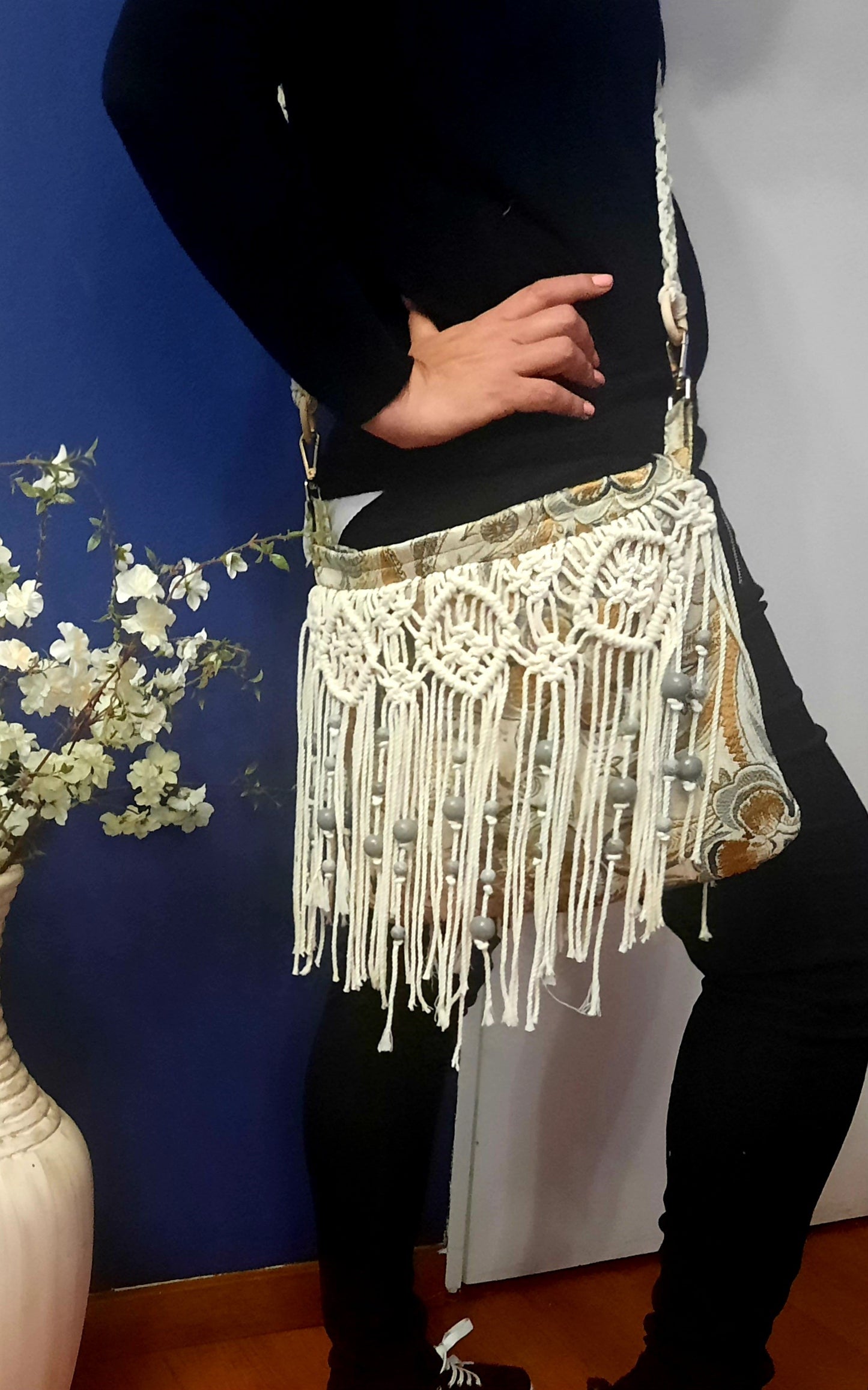 The Dandelion Bag, a Crossover in a Natural Colors, Grey, Mustard & Beige