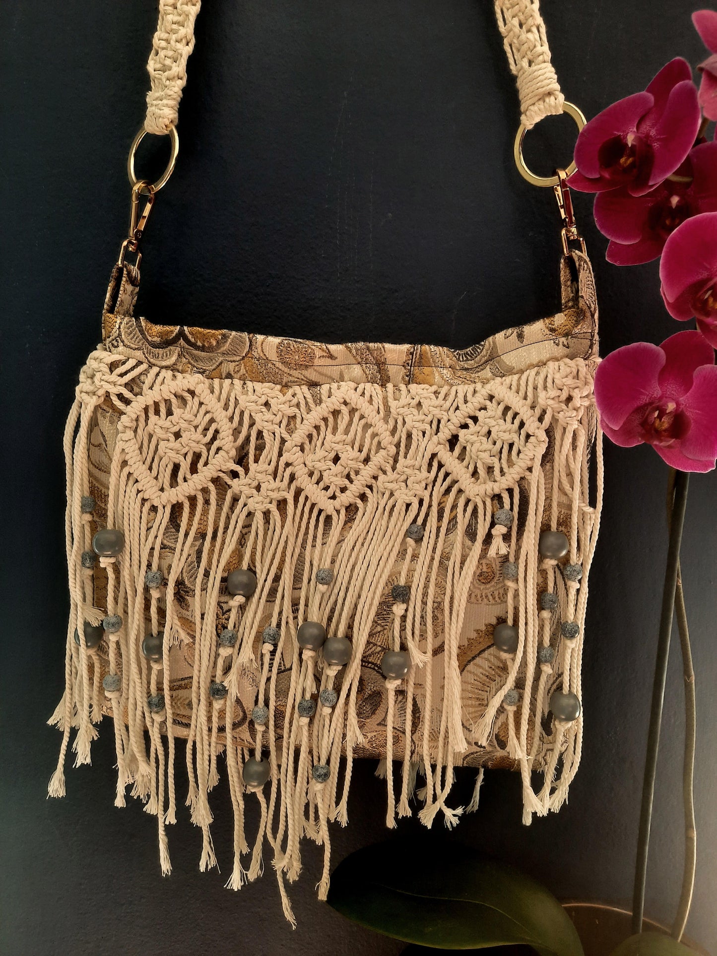 The Dandelion Bag, a Crossover in a Natural Colors, Grey, Mustard & Beige