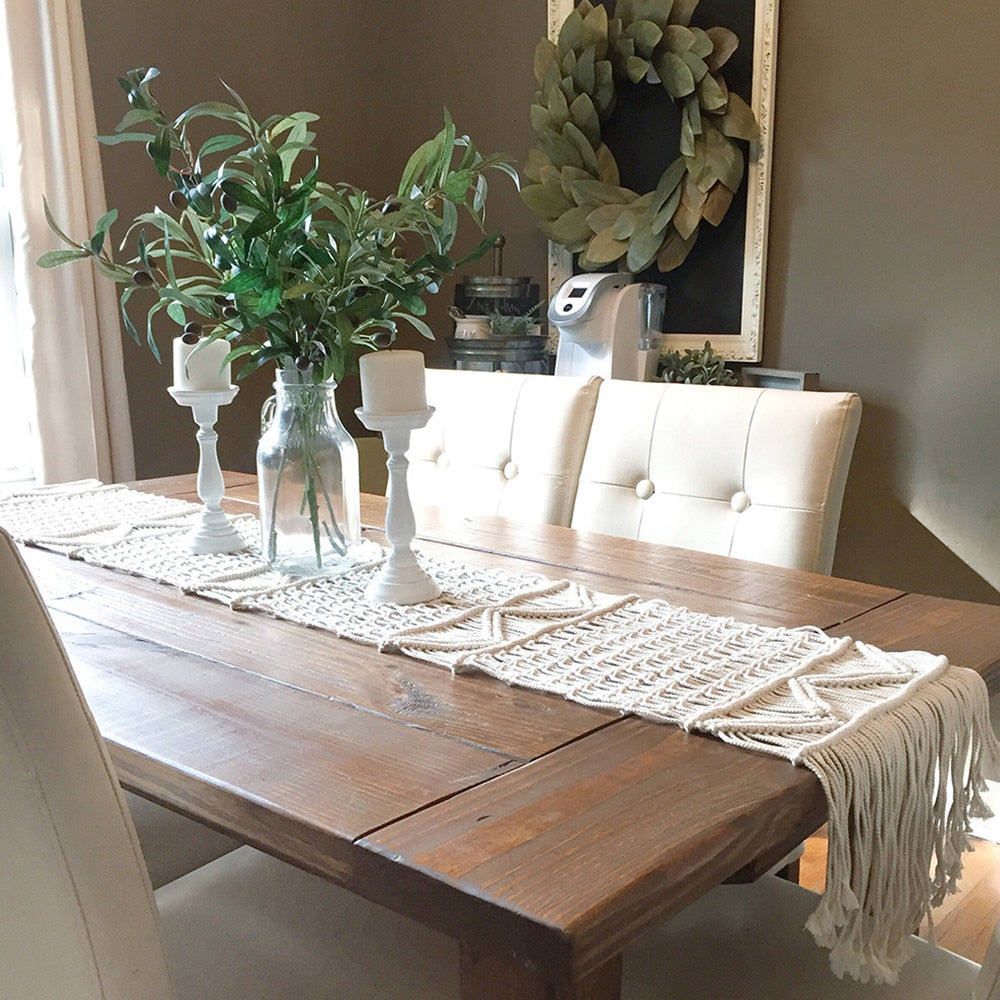 Bohemian Nordic Table Runner, with Tassels