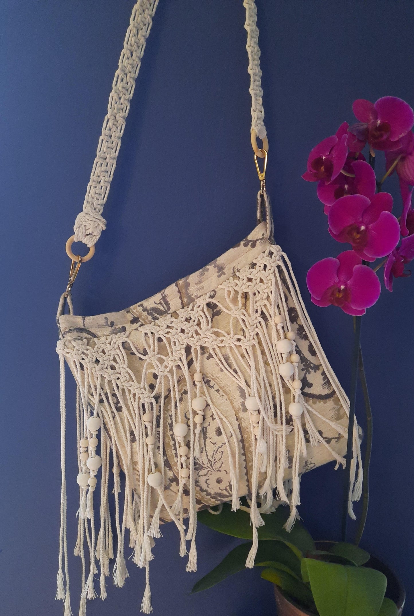 The Dandelion Bag, a Crossover in a Natural Earthy Color, with Beaded Detail