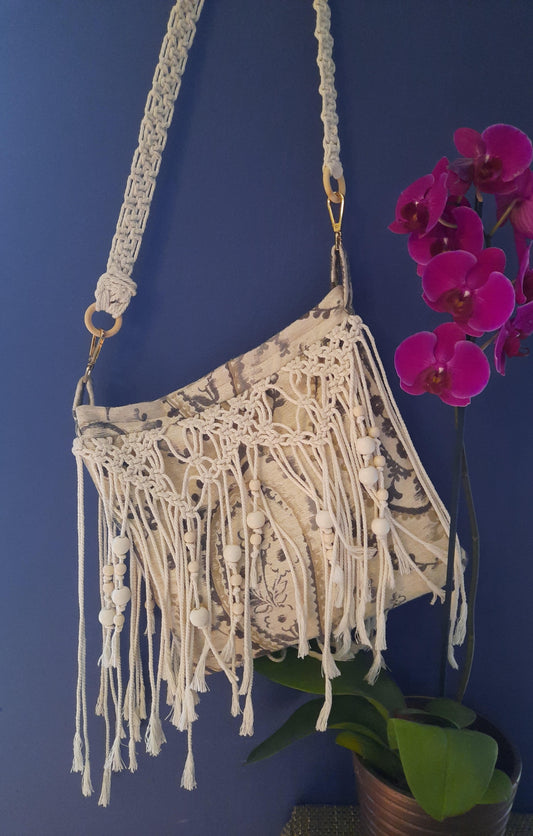 The Dandelion Bag, a Crossover in a Natural Earthy Color, with Beaded Detail
