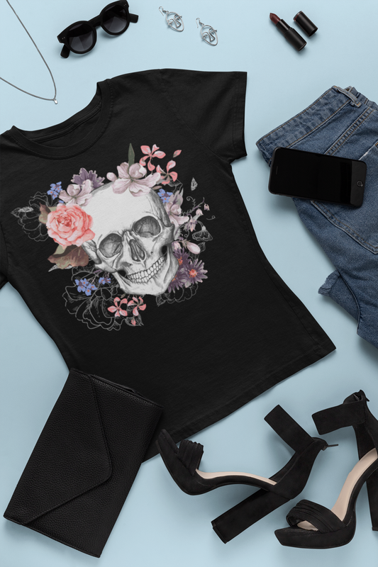 Artsy Punk Skull & Flower T-Shirt