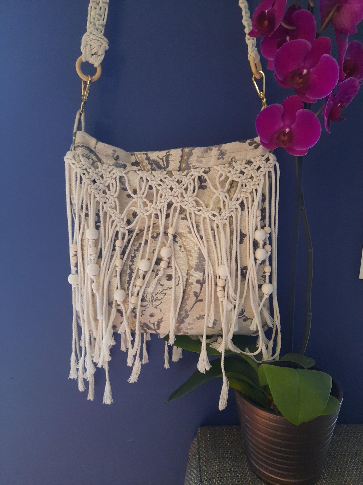 The Dandelion Bag, a Crossover in a Natural Earthy Color, with Beaded Detail